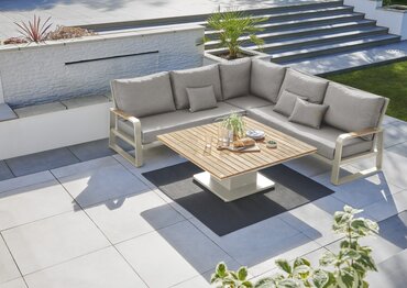 LIFE Montana Beige Corner & Adjustable Luka 130 Teak Table