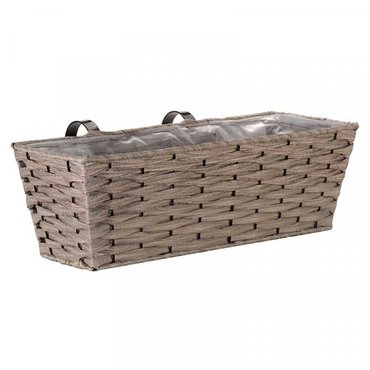 Bari Faux Rattan Planter Soft Grey 19" - image 1