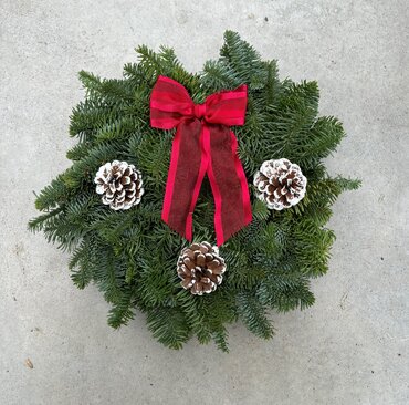 Classic Red Wreath with Pinecones 8 inch