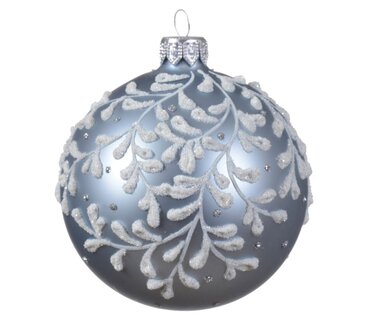 Glass Ball Blue w/White Branches 8cm