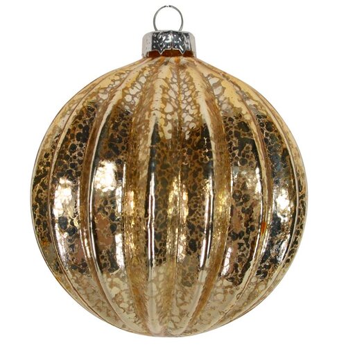 Glass Ball Clear Antique Gold Ribbed 80mm