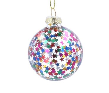 Glass Ball Clear w/ Multicolour Star Confetti