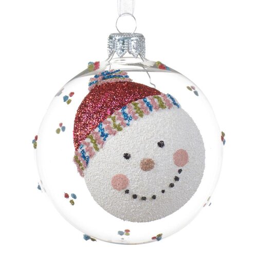 Glass Ball Clear w/Snowman Head 8cm