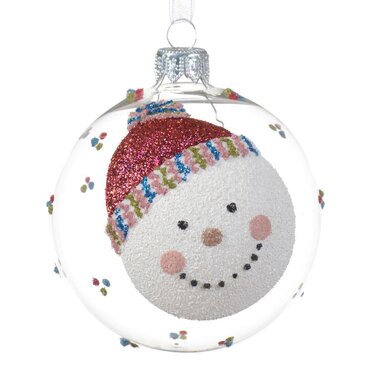 Glass Ball Clear w/Snowman Head 8cm