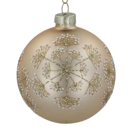 Glass Ball Matt Gold w/ Glitter Snowflake