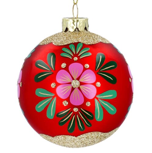 Glass Ball Red/Gold Floral