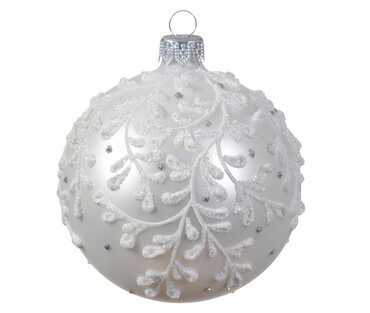 Glass Ball White w/White Branches 8cm