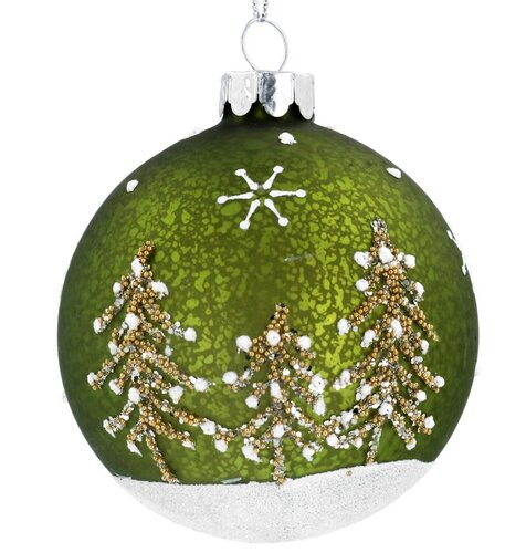 Glass Ball with Tree Mottled Green/White Sparkling