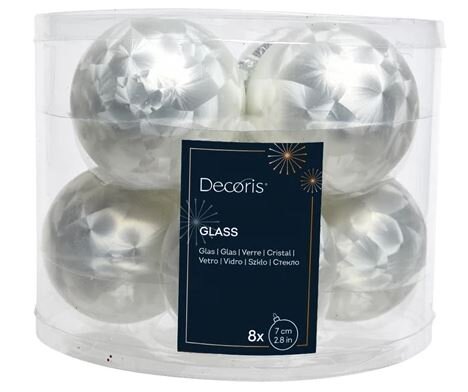 Glass Ball x 8 Ice White Lacquer 7cm