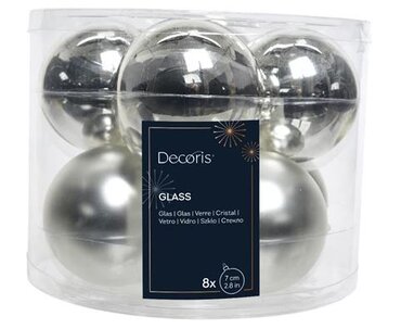 Glass Ball x 8 Silver 7cm