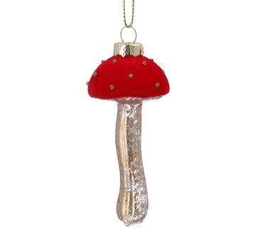 Glass Toadstool Red Flock/Gold