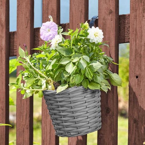 Hanging Pot Faux Rattan 8" Slate