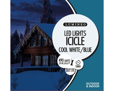 Icicle Lights (Cool White & Blue, Transparent Cable) 20m (L26)