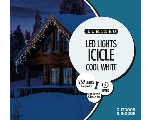 Icicle Lights (Cool White, White Cable) 11m (L27) - image 1