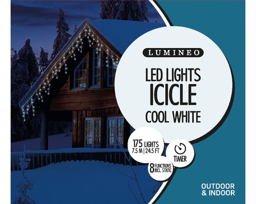 Icicle Lights (Cool White, White Cable) 7.5m (L27) - image 1