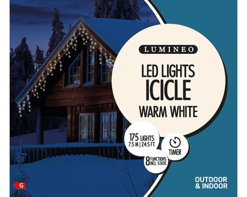 Icicle Lights (Warm White, White Cable) 7.5m (L28) - image 1