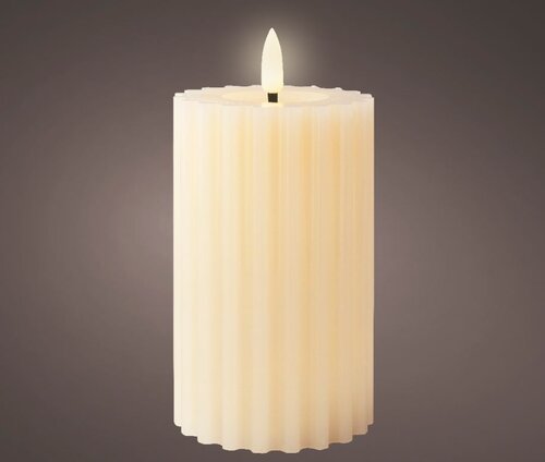 LED Candle Carved  Cream 14.80cm Med