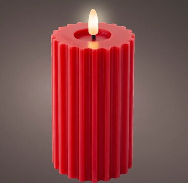 LED Candle Carved Red 14.80cm Med