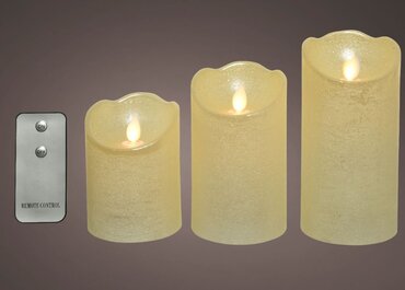 LED Waving candle Set of 3 with remote Cream