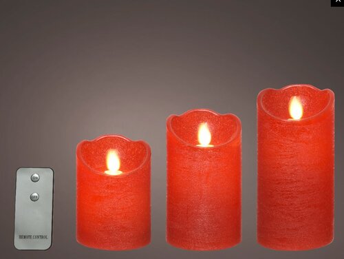 LED Waving candle Set of 3 with remote Red