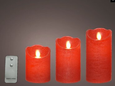 LED Waving candle Set of 3 with remote Red