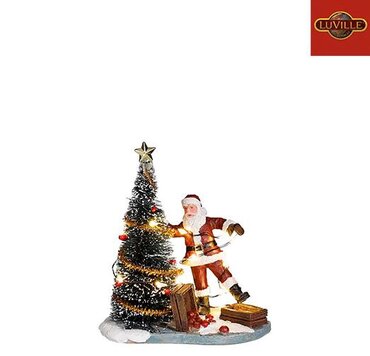 Luville Santa Putting Lights on tree Battery Operated 10cm