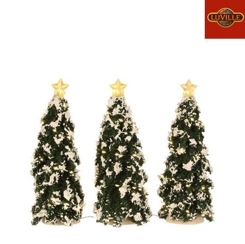 Luville Snowy Conifers x 3 with lights. Battery Operated 22cm