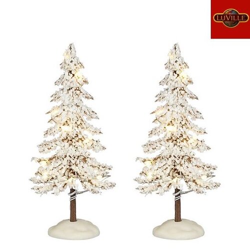 Luville Snowy tree x 2 white with lights Battery Operated 15cm