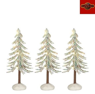 Luville Snowy tree x 3 white with lights Battery Operated 12cm