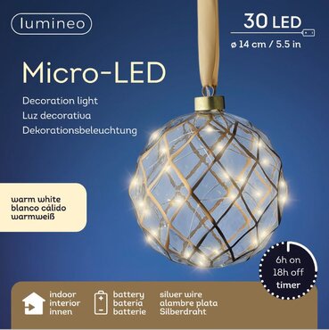 Micro LED Ball Clear w/ Gold Latiice Med Battery operated - image 2