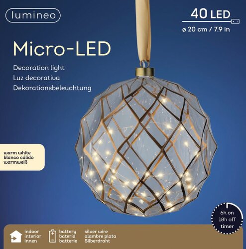 Micro LED Ball Clear w/ Gold Latiice large Battery operated - image 2