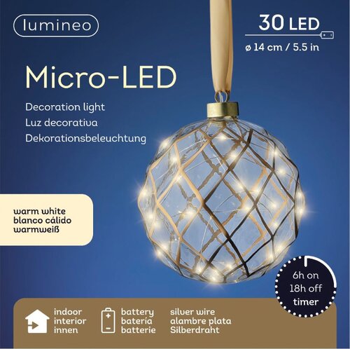 Micro LED Ball Clear with Gold Latiice Small Battery operated - image 2