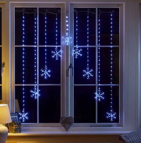 Snowflake Curtain Lights - Cool White