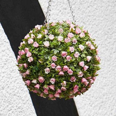 Faux Topiary Pink Rose Ball 30cm - image 2