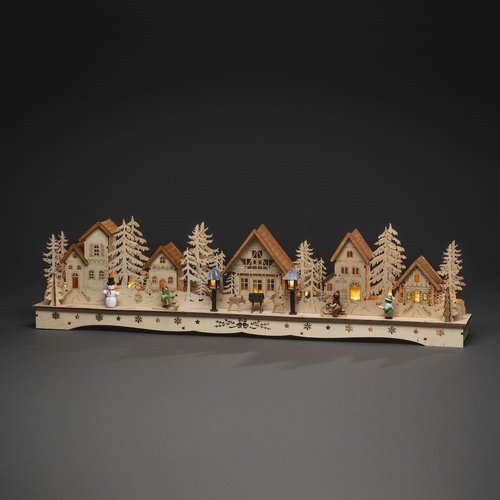 Wooden Silhouette Village Mantlepiece Light - image 1